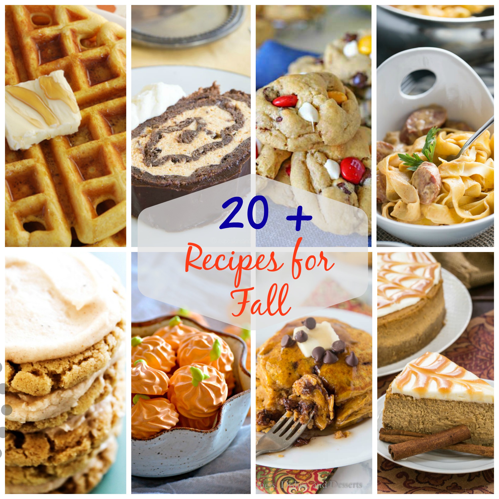 From waffles and pasta dishes to cakes and cookies, here are 20+ super amazing fall recipes for you to cozy up to! Add them to your menu plans ASAP!