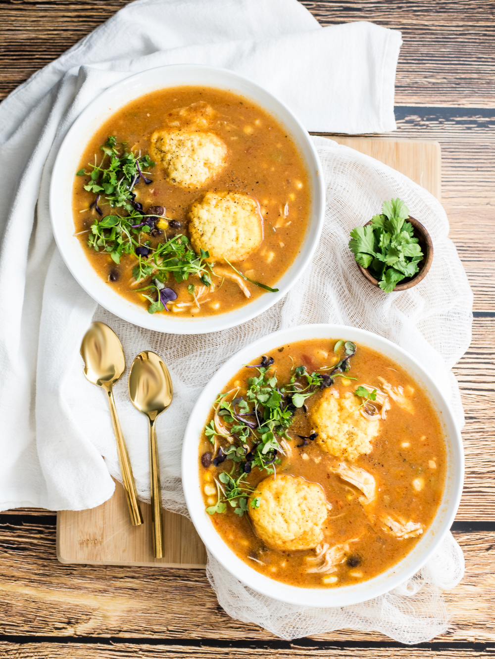 Southwestern chicken soup with cornmeal dumplings is a fun take on traditional chicken soup and dumpling with a spicy twist!