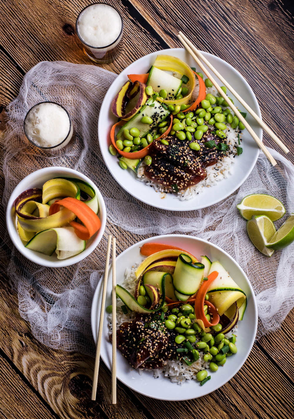 Ahi Poke Bowls with Sesame Ginger Vinaigrette are a nutritious and delicious way to spruce up your weeknight dinner recipes!