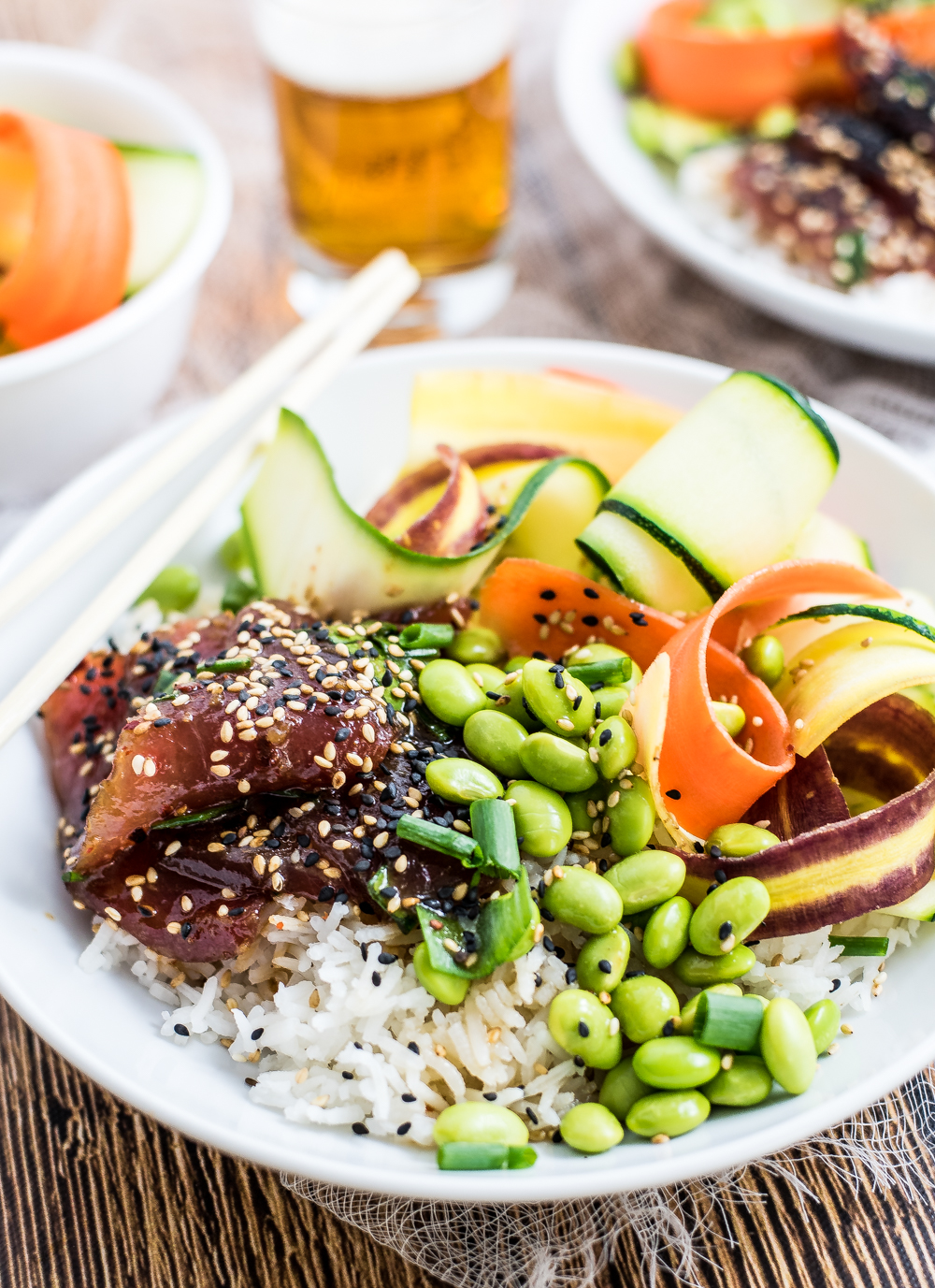 Ahi Poke Bowls with Sesame Ginger Vinaigrette are a nutritious and delicious way to spruce up your weeknight dinner recipes!