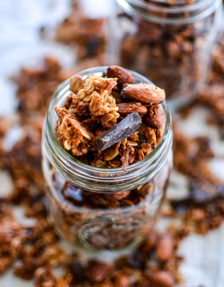 Homemade Coconut Almond Granola with Dark Chocolate Chunks Recipe for breakfast, lunch, dinner or snack! | www.cookingandbeer.com