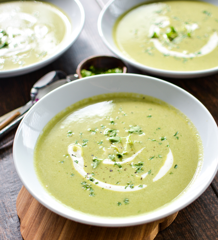 This vegan Creamy Asparagus and Watercress Spring Pea Soup highlights the vibrant flavors of spring in a simple, yet delicious recipe! | www.cookingandbeer.com
