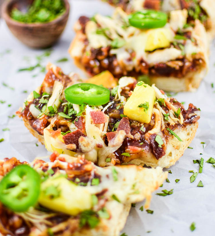 BBQ Chicken and Pineapple French Bread Pizzas | www.cookingandbeer.com