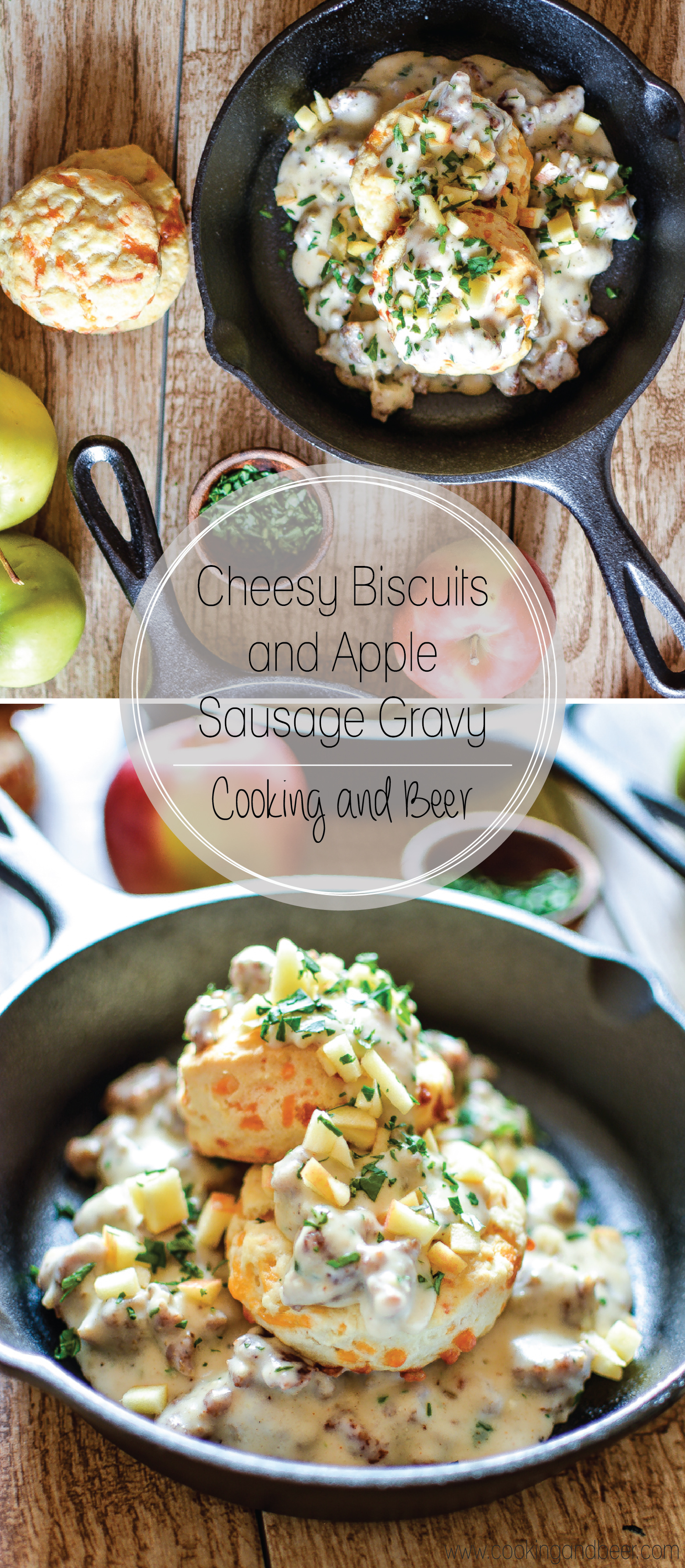 3-Ingredient Cheesy Biscuits with Apple Sausage Gravy: the ultimate comfort food made easy! | www.cookingandbeer.com
