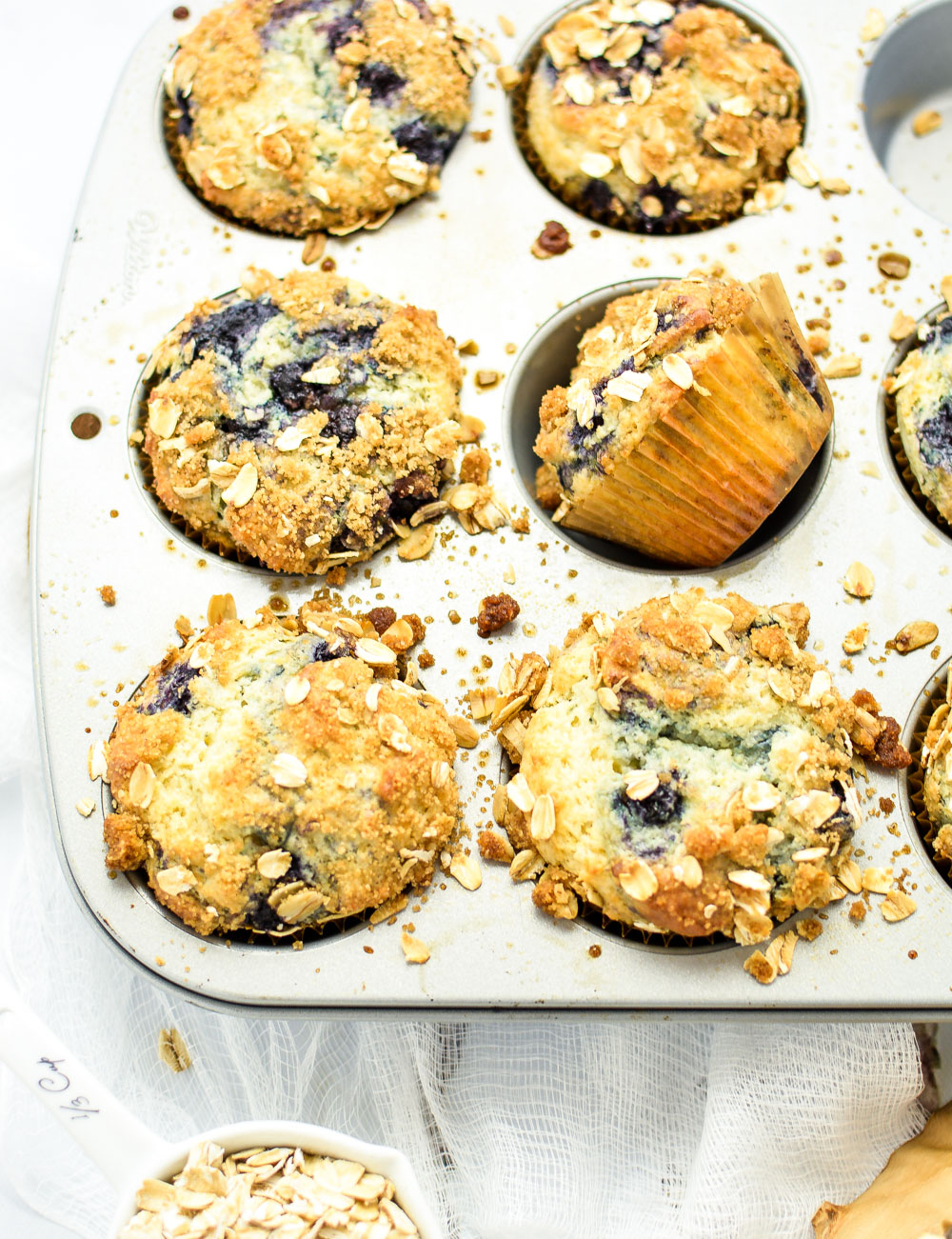 Blueberry Sour Cream Oat Crumble Muffins are the perfect sweet treat and quick breakfast solution!