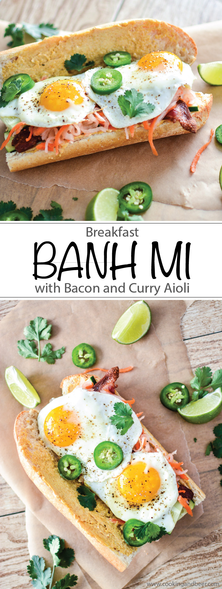 Breakfast Banh Mi sandwiches with Bacon and Curry Aioli are perfect any time of day! | www.cookingandbeer.com