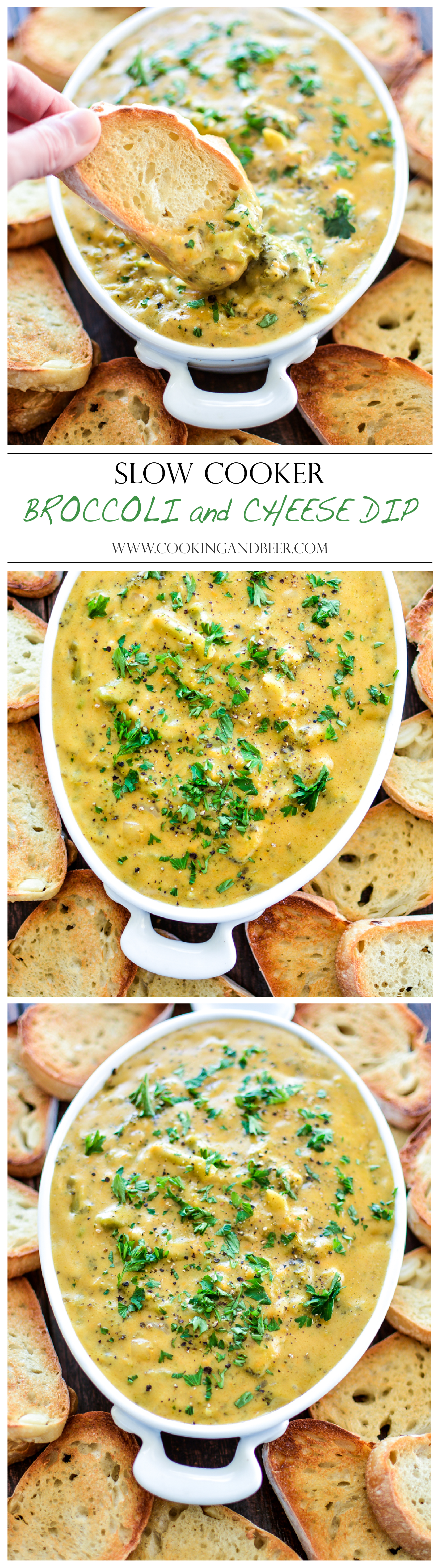 Slow Cooker Broccoli and Cheese Dip | www.cookingandbeer.com | #gamedayfood #appetizer #footballfood