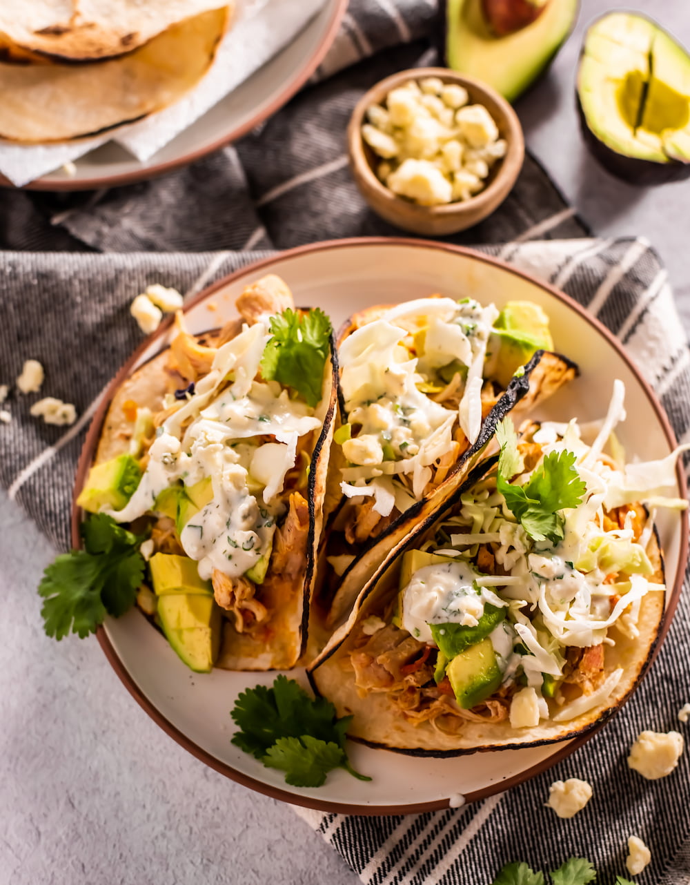 Buffalo Chicken Tacos with Ranch-Blue Cheese Dressing