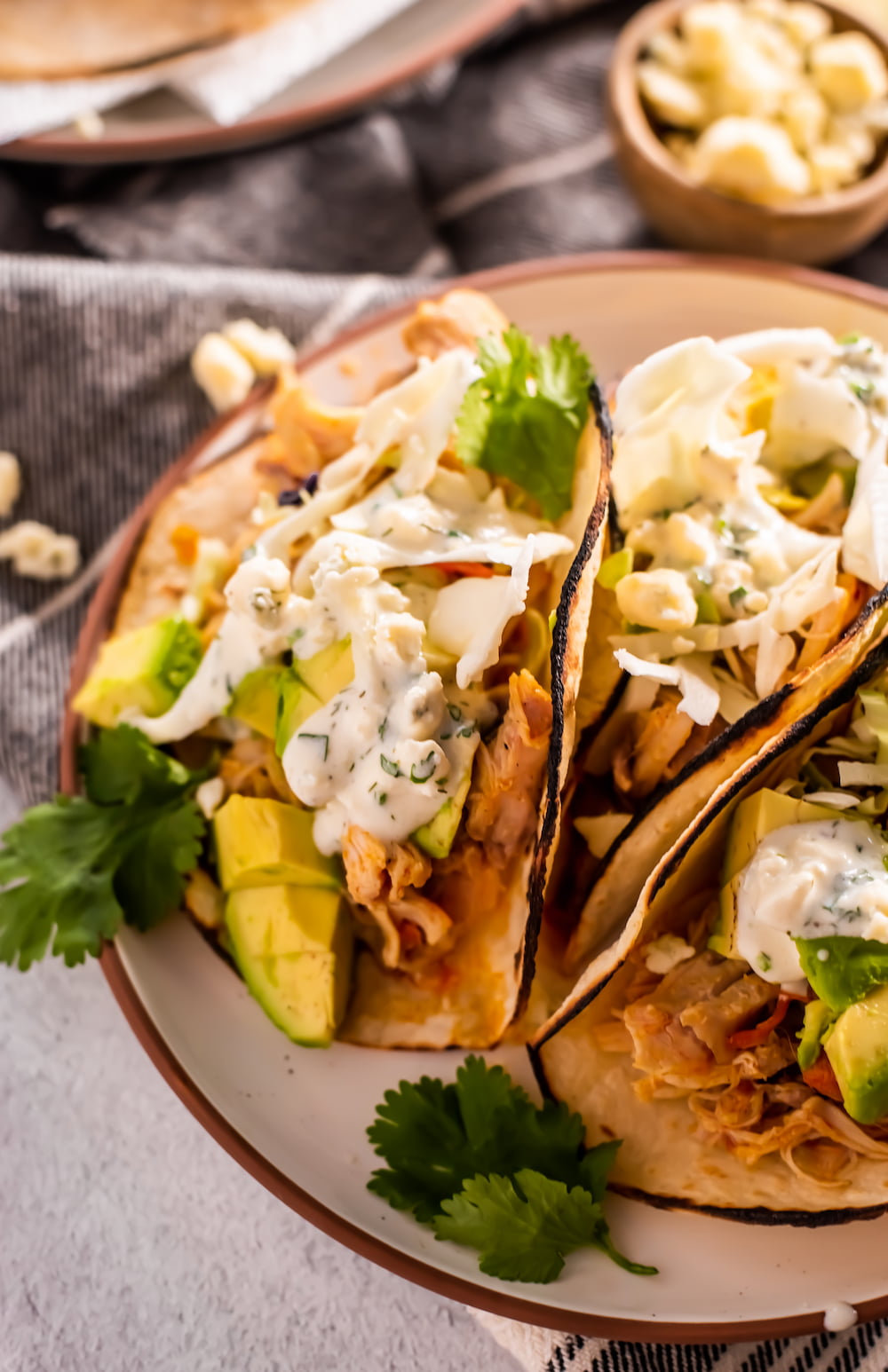 Buffalo Chicken Tacos with Ranch-Blue Cheese Dressing