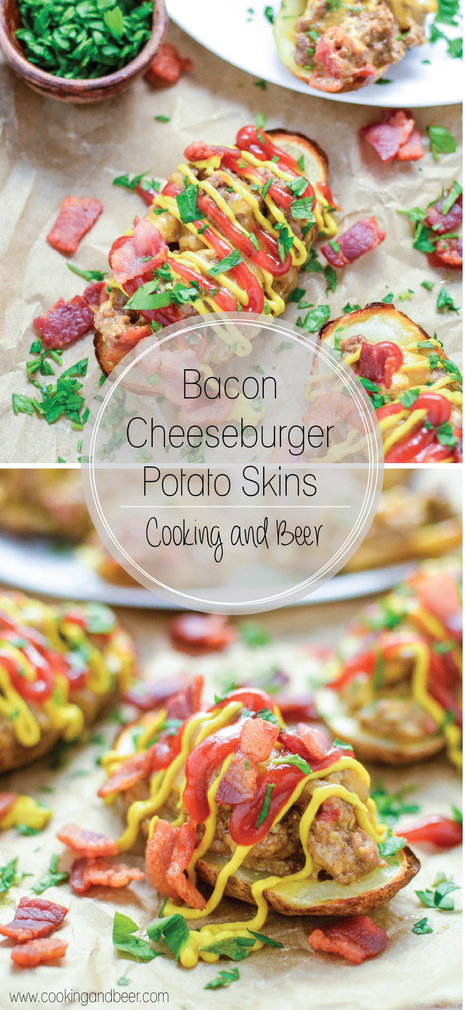 Bacon Cheeseburger Potato Skins: a fun twist on classic potato skins highlighting the flavors of your favorite cheeseburger!