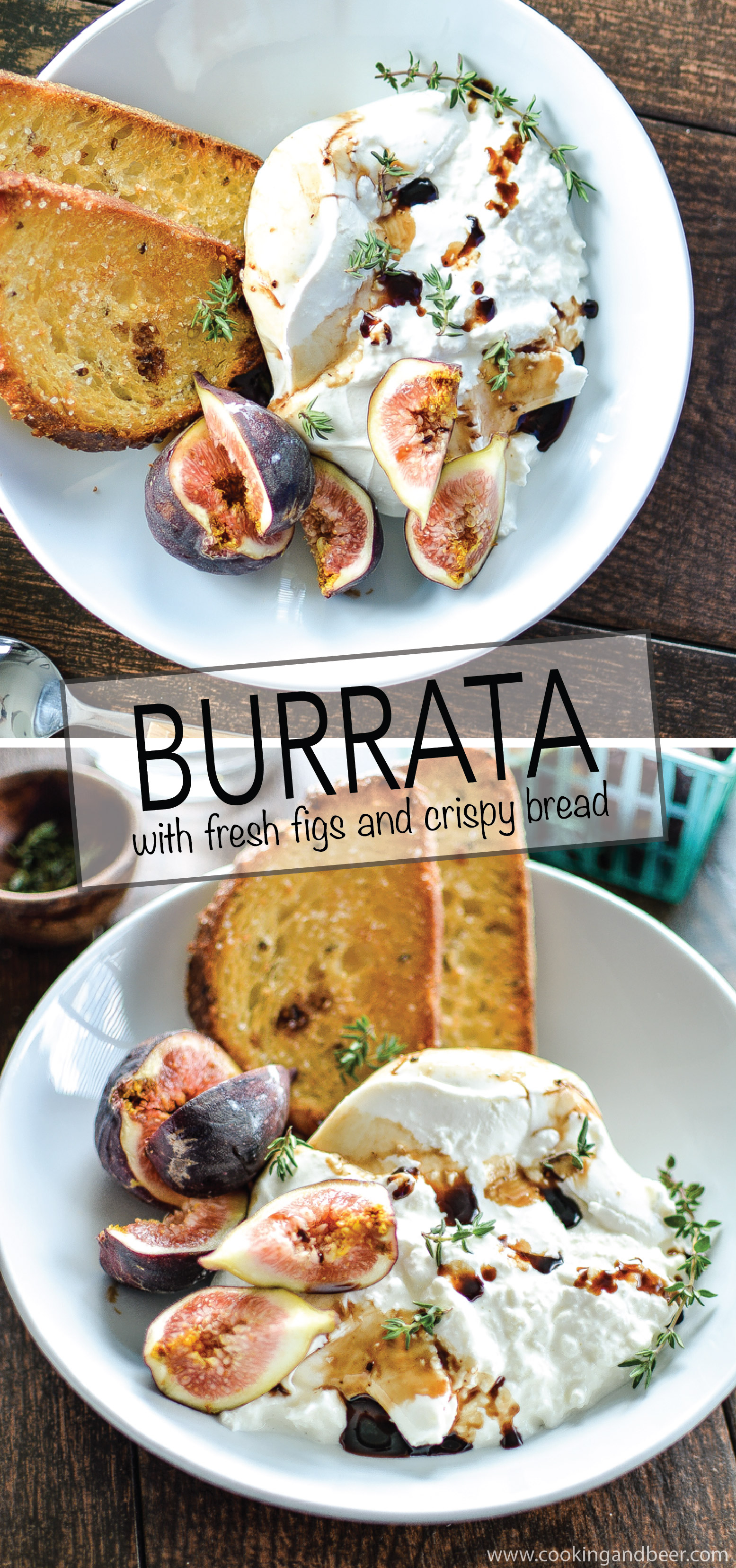 Burrata with Fresh Figs and Crispy Bread: a midday snack or appetizer recipe to get excited about! | www.cookingandbeer.com
