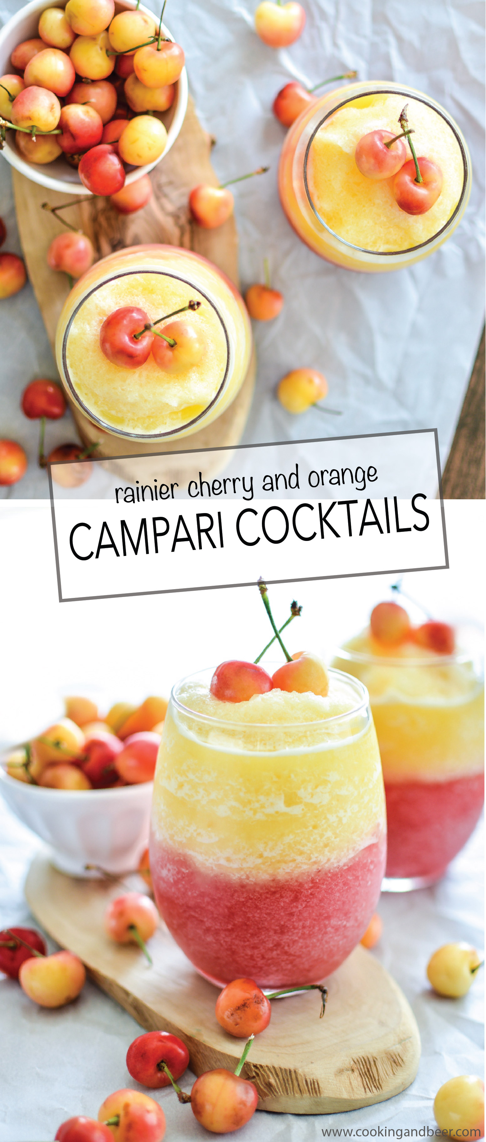 Rainier Cherry and Orange Campari Cocktails: a frozen cocktail recipe that's perfect for those warm summer nights! | www.cookingandbeer.com