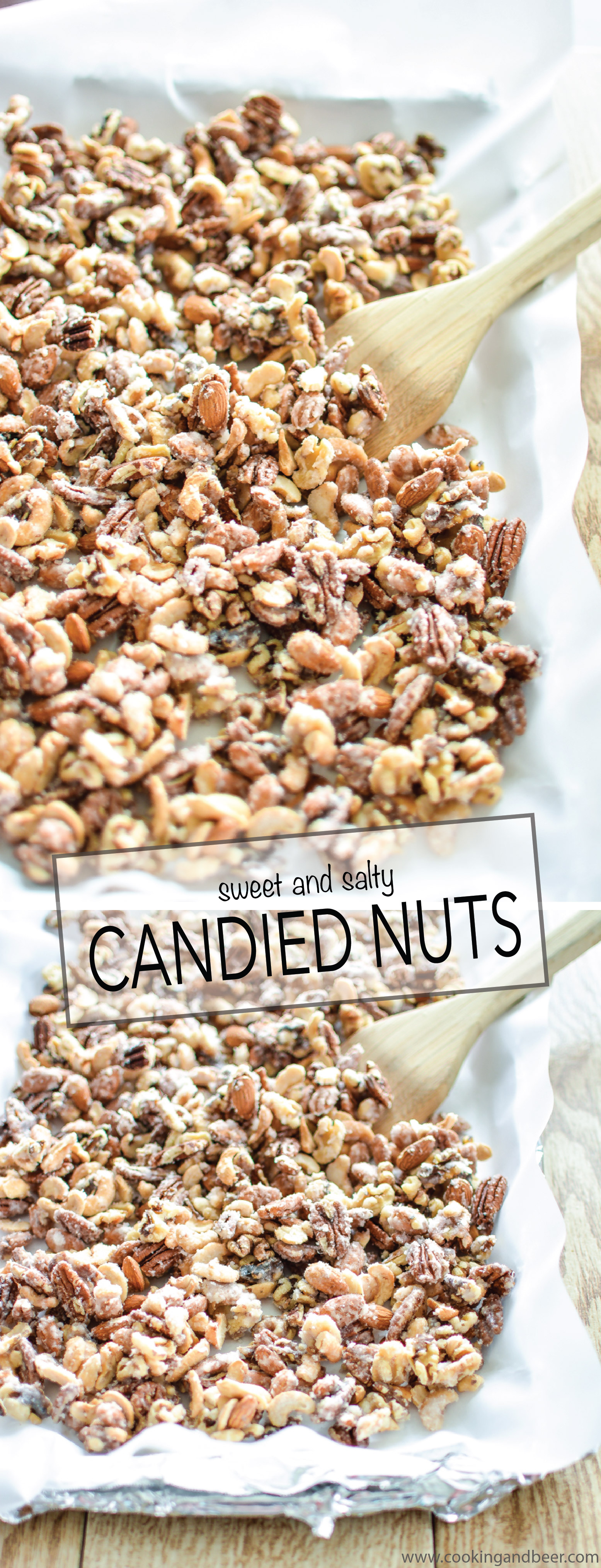 Sweet and Salty Candied Nuts are the perfect topping for ice cream! | www.cookingandbeer.com