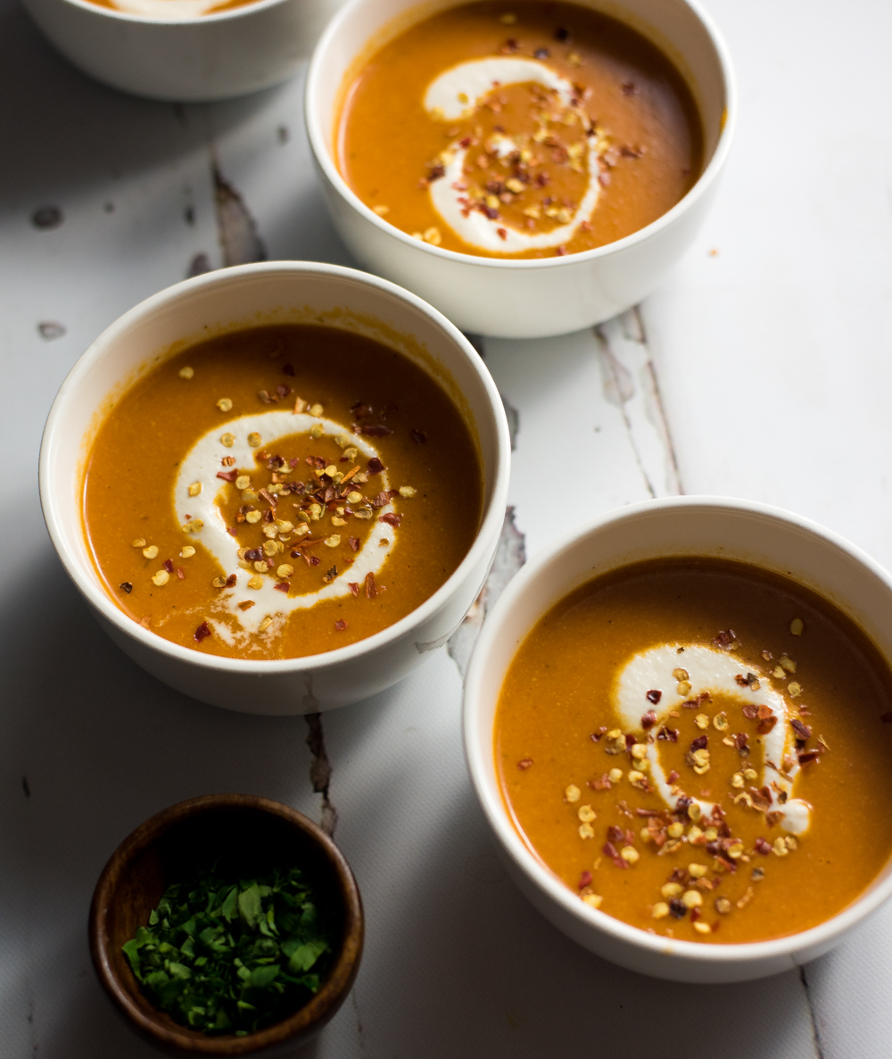 Creamy Cashew and Curried Tomato Soup is a fun variation of classic creamy tomato soup. Serve it with a grilled cheese sandwich and get excited for dinner!