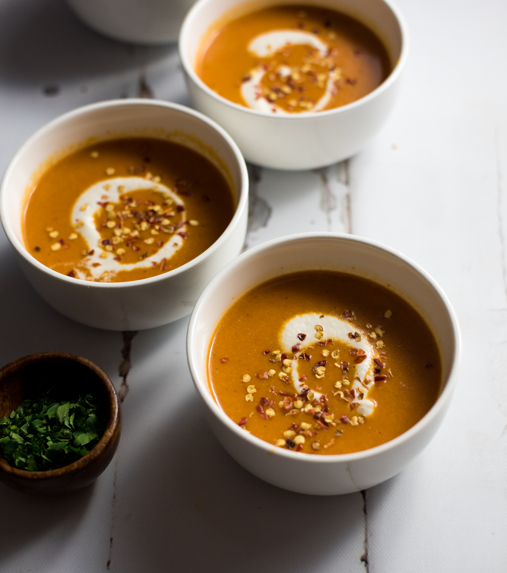 Creamy Cashew and Curried Tomato Soup is a fun variation of classic creamy tomato soup. Serve it with a grilled cheese sandwich and get excited for dinner!