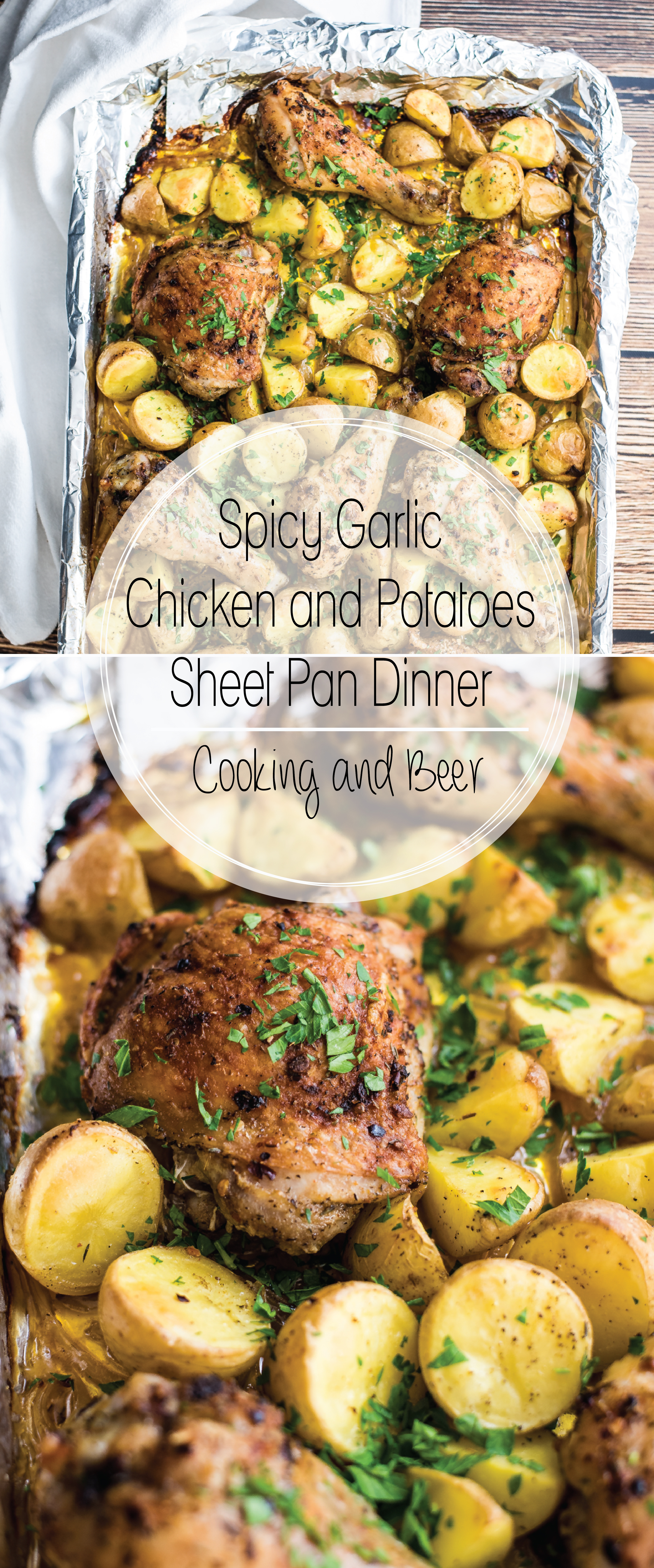 Spicy garlic chicken and potatoes sheet pan dinner is the perfect quick weeknight meal that's simple to make and loaded with flavor!