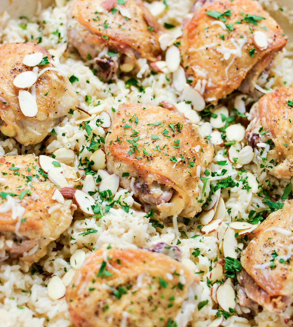 One Pot Almond Chicken and Rice is cheesy, flavorful, and loaded with almond! It's quick and simple, thus making it the perfect weeknight meal!