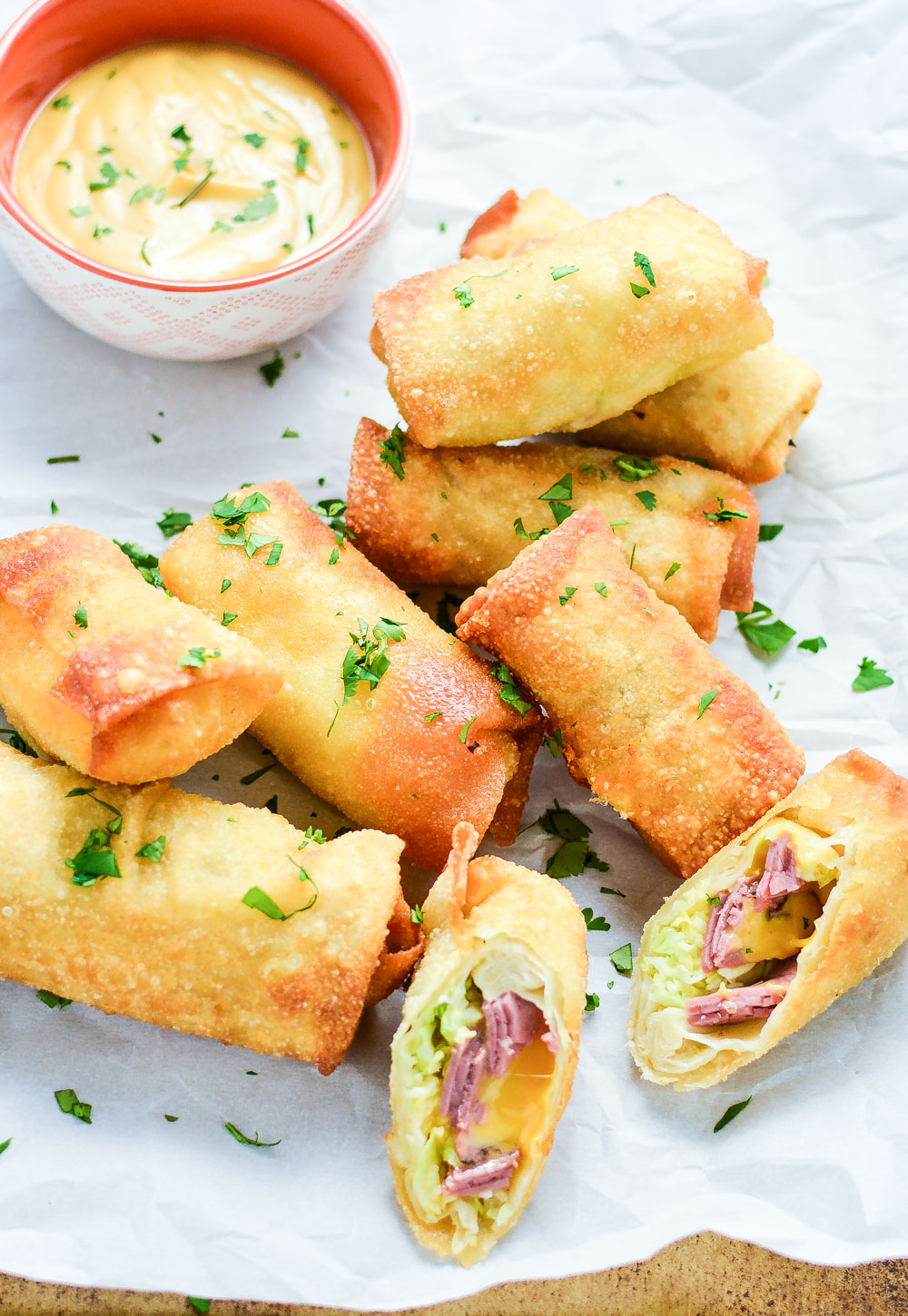 Corned Beef and Cabbage Egg Rolls with Homemade Beer Mustard is the perfect appetizer recipe for St. Patrick's Day!