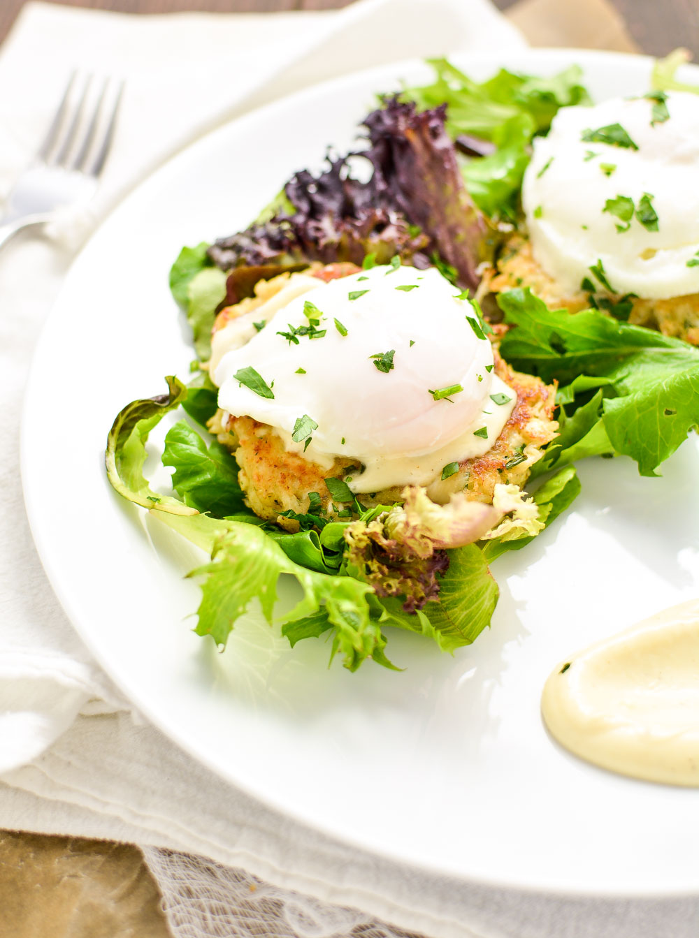 Crab Cake Benedict with Almond-Mustard Sauce is the perfect brunch recipe any time of year!