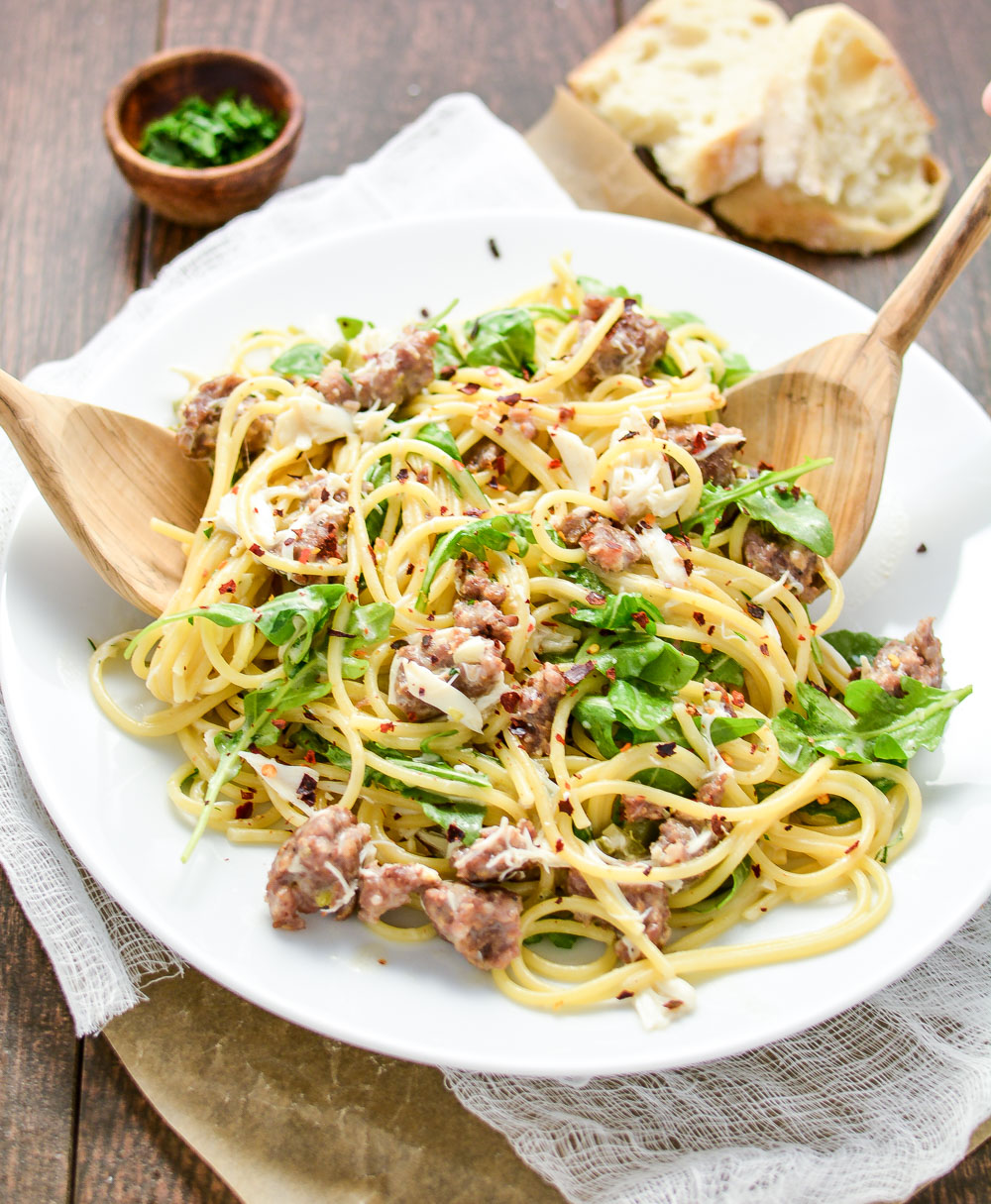 Creamy Brown Butter Pasta with Sausage and Crab is a surf and turf dish like you've never seen before!
