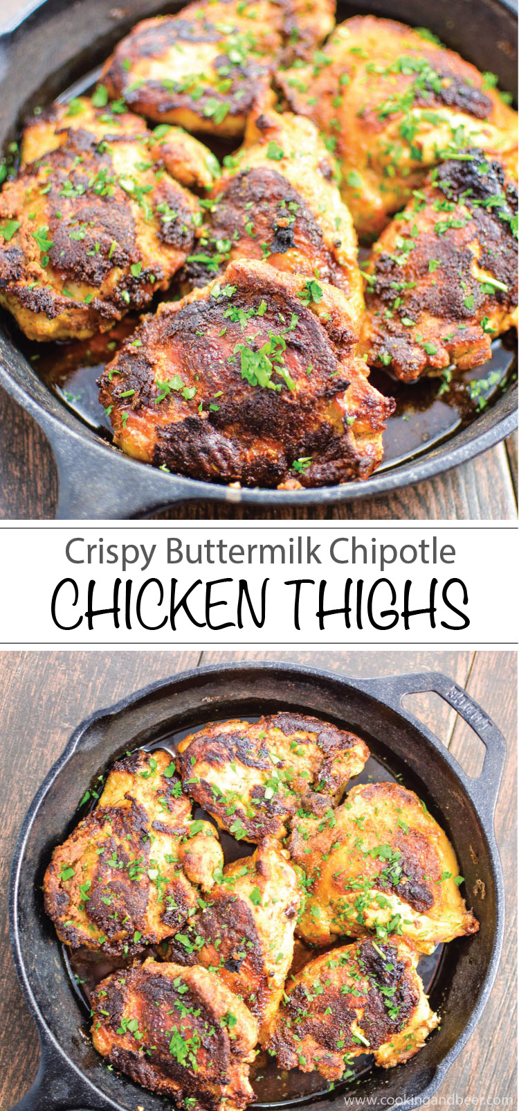 The perfect quick weeknight dinner, these crispy chicken thighs are marinated in buttermilk and tossed in a delicious spice mixture! | www.cookingandbeer.com