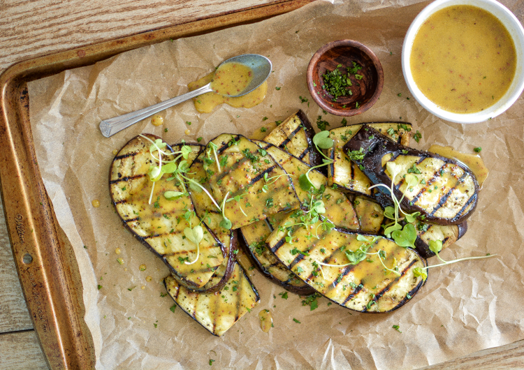 Grilled Eggplant Salad with Mustard Vinaigrette is the perfect side dish or appetizer recipe to serve at your next picnic! | www.cookingandbeer.com