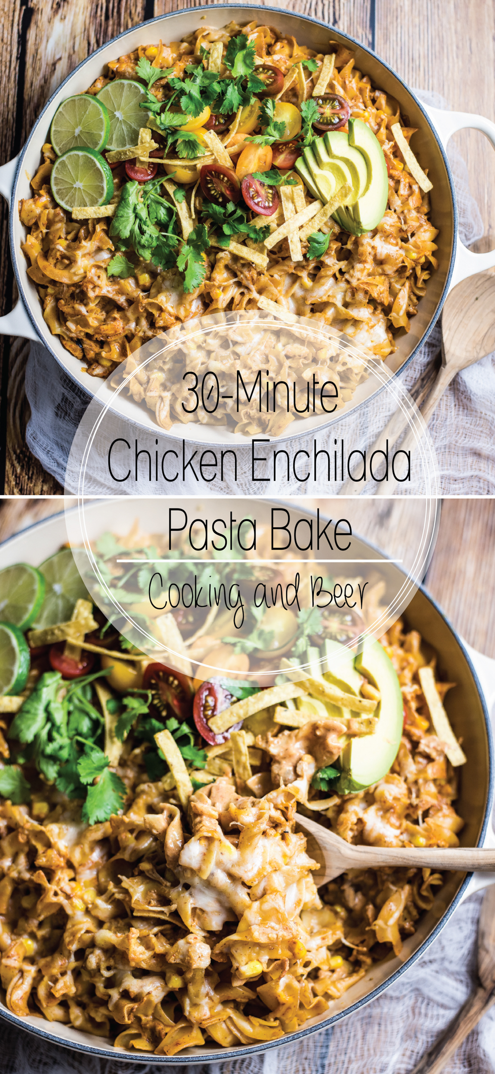 30 Minute Chicken Enchilada Pasta Bake is the perfect easy weeknight meal that's loaded with flavor and ready in under 30 minutes!