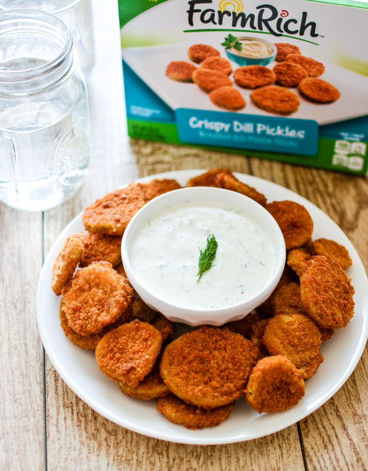 Crispy Dill Pickles with Curry, Yogurt and Dill Dipping Sauce: a game day snack recipe that anyone can make from the comfort of their own home!