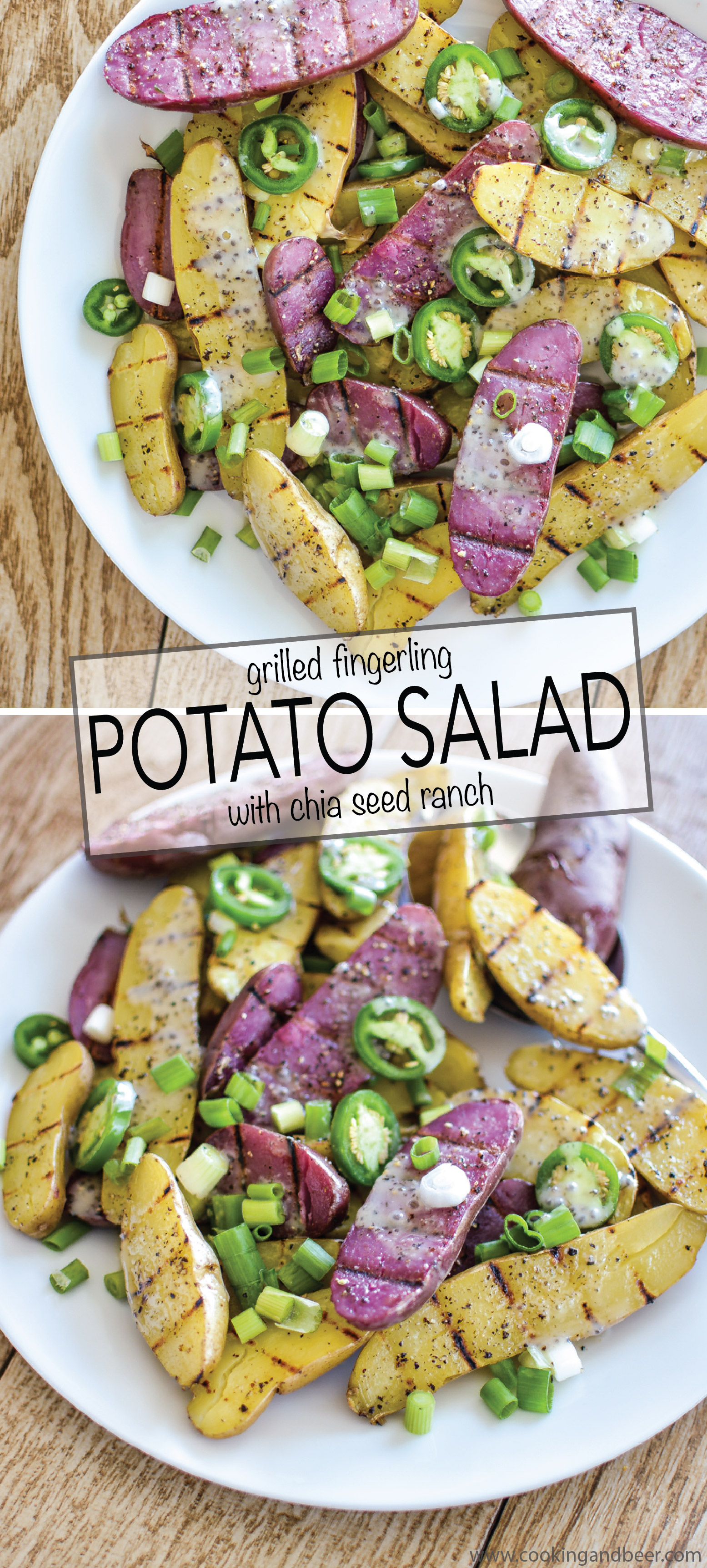 This recipe for grilled fingerling potato salad with chia seed ranch dressing is perfect for your next picnic! | www.cookingandbeer.com