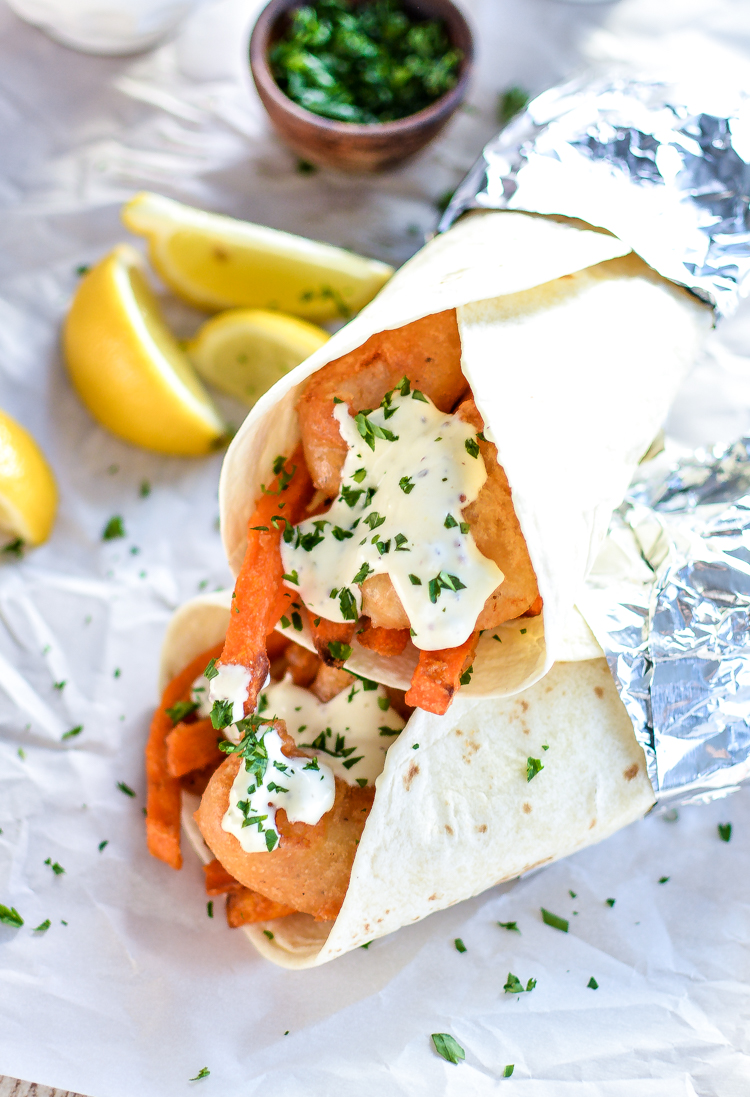 Fish and Chips Tacos with Sweet Potato 