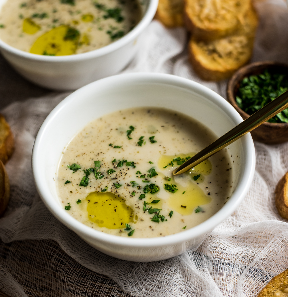 Roasted Garlic Soup with Chicken is the perfect warm and comforting appetizer recipe of main course soup. It is bursting with flavor!