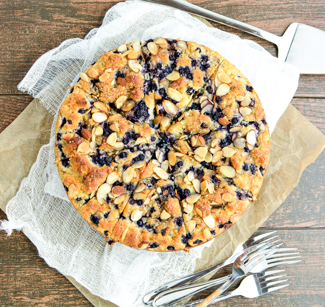 Gluten Free Almond Blueberry Coffee Cake is the perfect breakfast treat to serve with your morning cup of coffee!