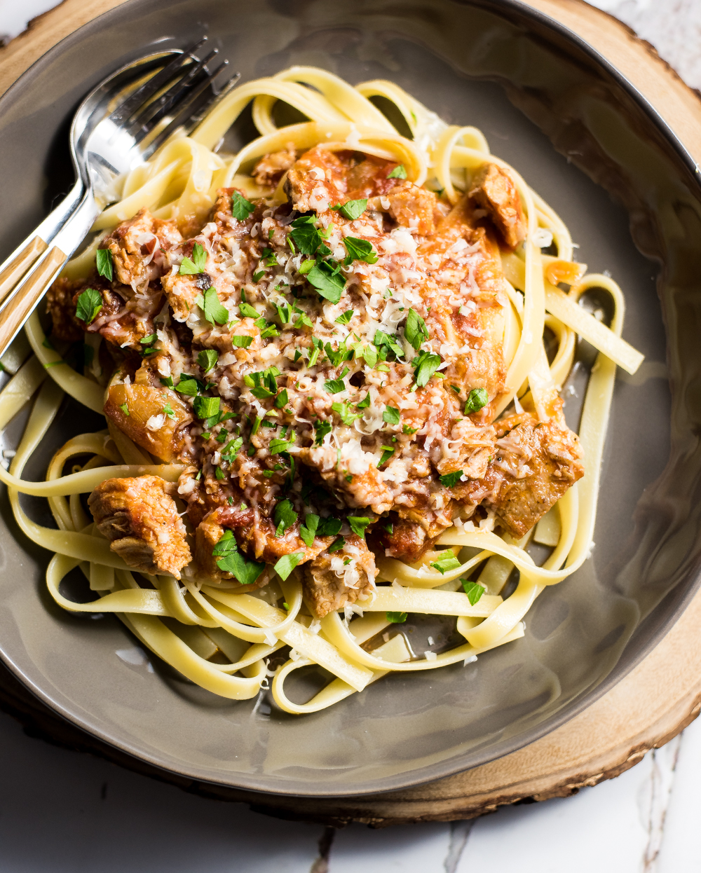 Looking for a way to use up that leftover holiday ham? This leftover ham ragu with pork roast added is the perfect recipe for such an occasion!