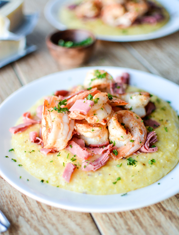 Caraway Havarti Grits with Shrimp and Corned Beef is a hearty, comforting recipe perfect for dinner or St. Patrick's Day! #castellohavarti | www.cookingandbeer.com