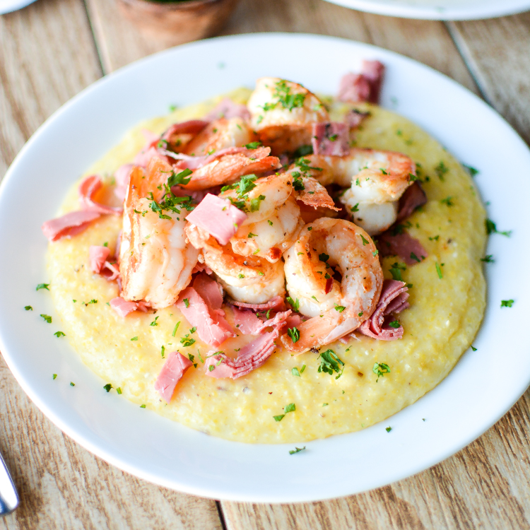 Caraway Havarti Grits with Shrimp and Corned Beef is a hearty, comforting recipe perfect for dinner or St. Patrick's Day! #castellohavarti | www.cookingandbeer.com