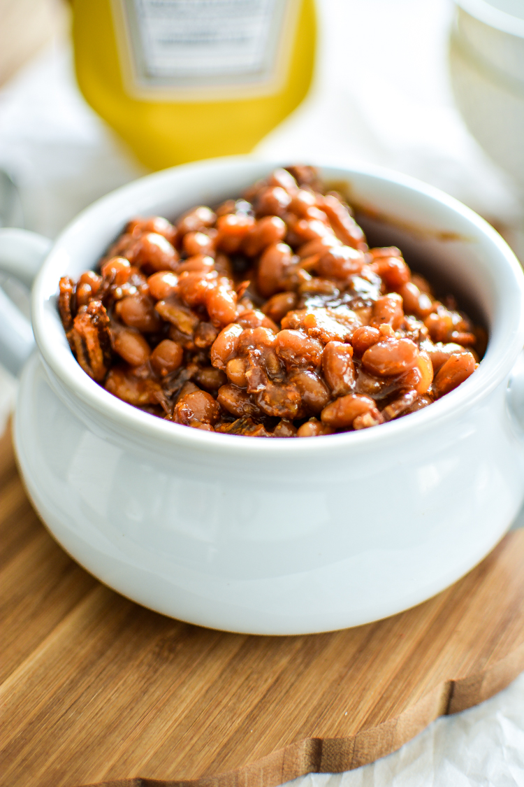 Slow Cooker Brown Sugar and Mustard Baked Beans with Bacon Recipe! | www.cookingandbeer.com