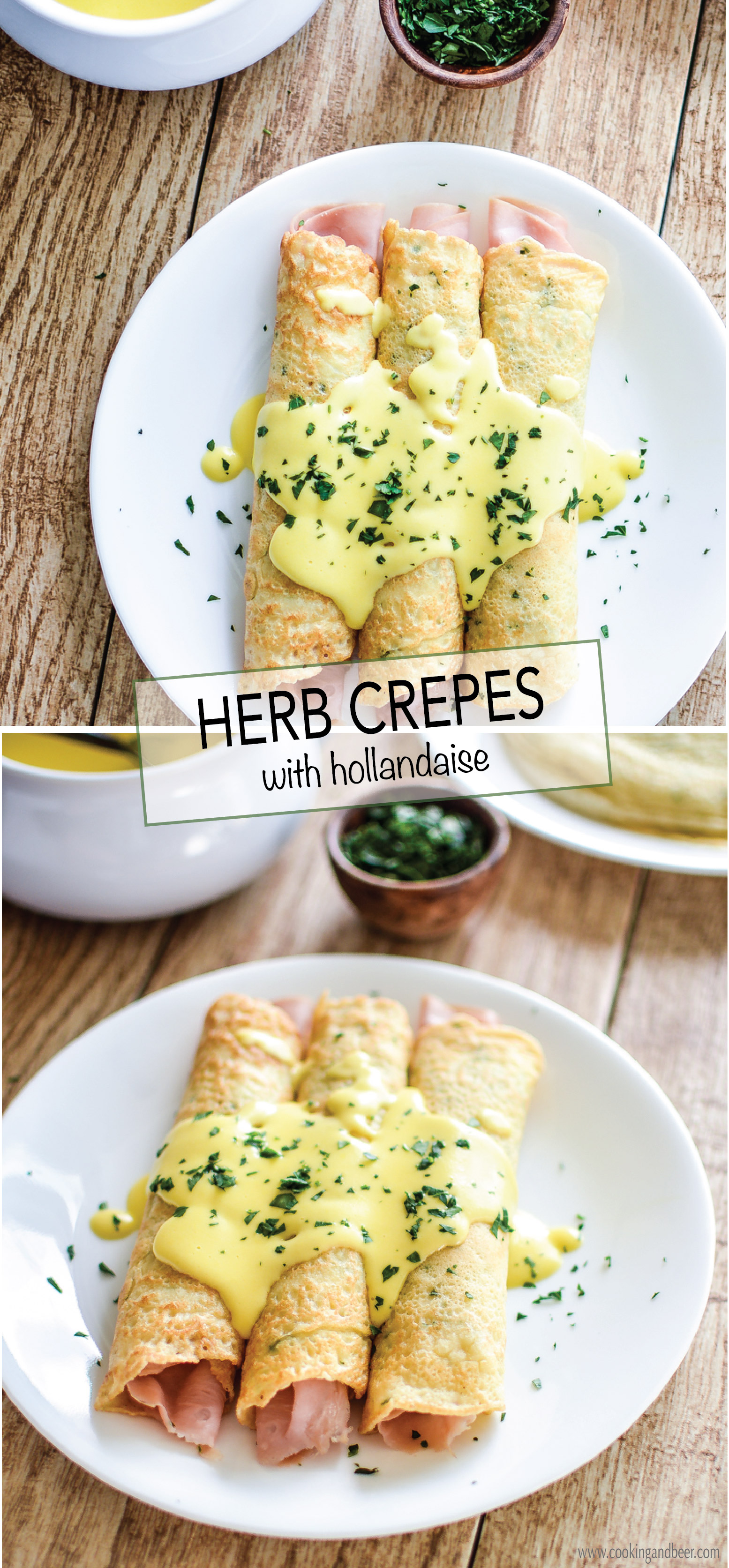 Savory Herb Crepes with Hollandaise are perfect for Easter breakfast or brunch! | www.cookingandbeer.com