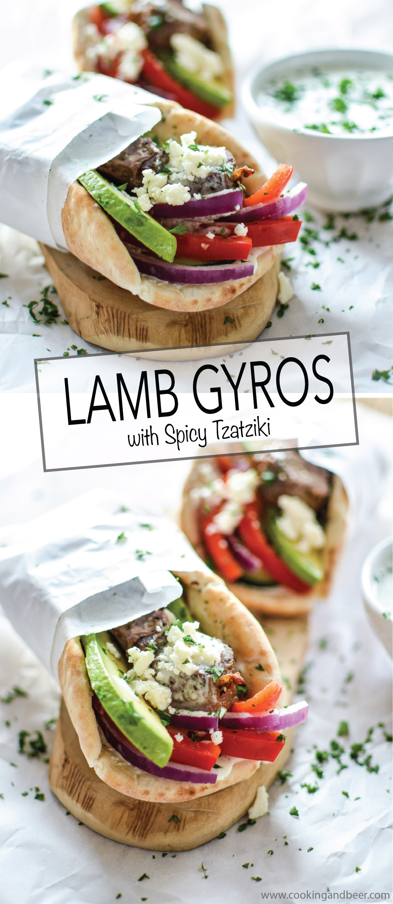 Recipe for Lamb Gyros with Spicy Tzatziki is perfect for lunch or dinner! | www.cookingandbeer.com