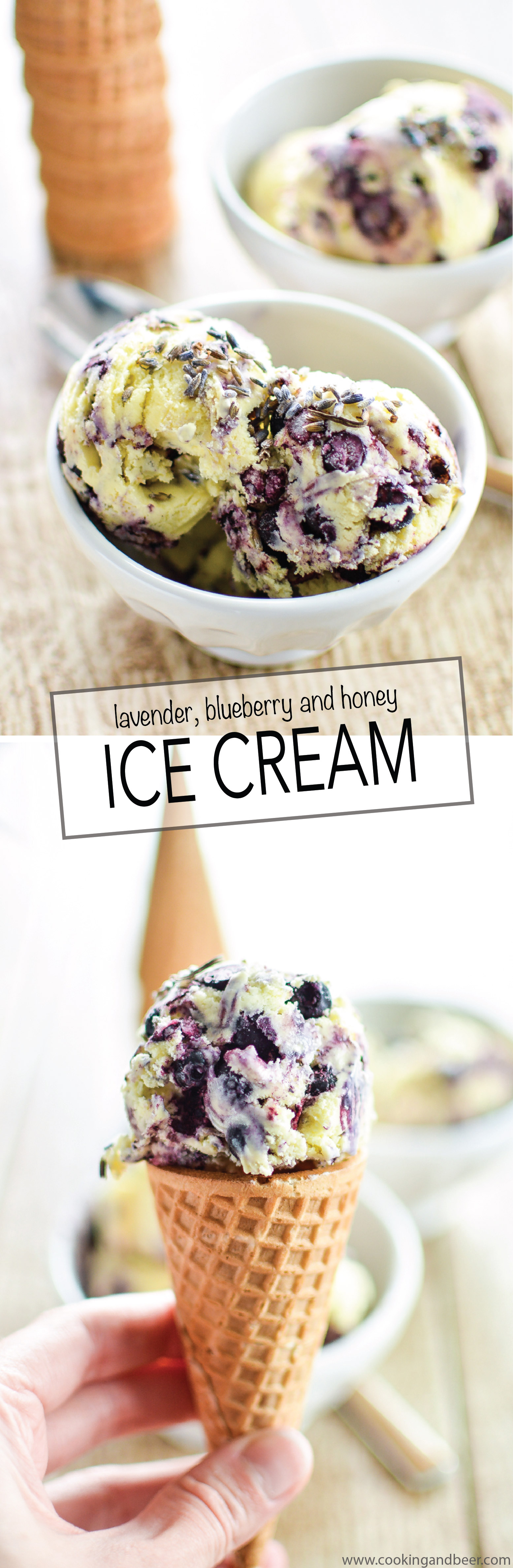 Lavender Blueberry Honey Ice Cream, made with lavender essential oil, is a delicious and refreshing way to celebrate summer! | www.cookingandbeer.com