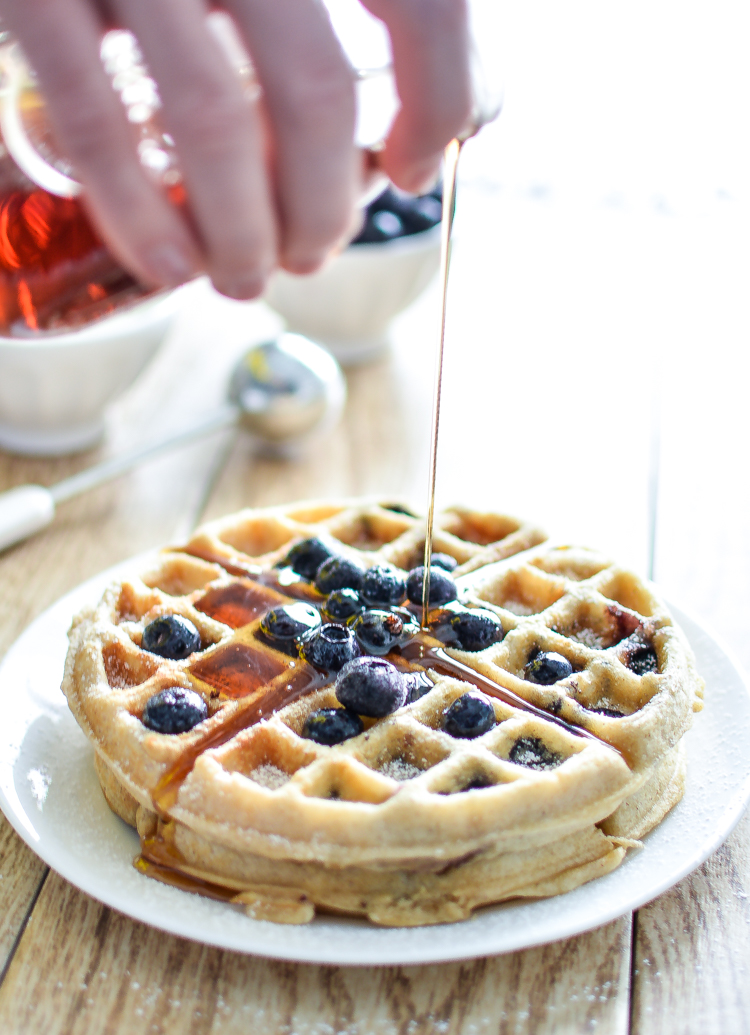 These (Meyer) Lemon and Blueberry Waffles are the perfect recipe for breakfast, brunch or breakfast for dinner! | www.cookingandbeer.com