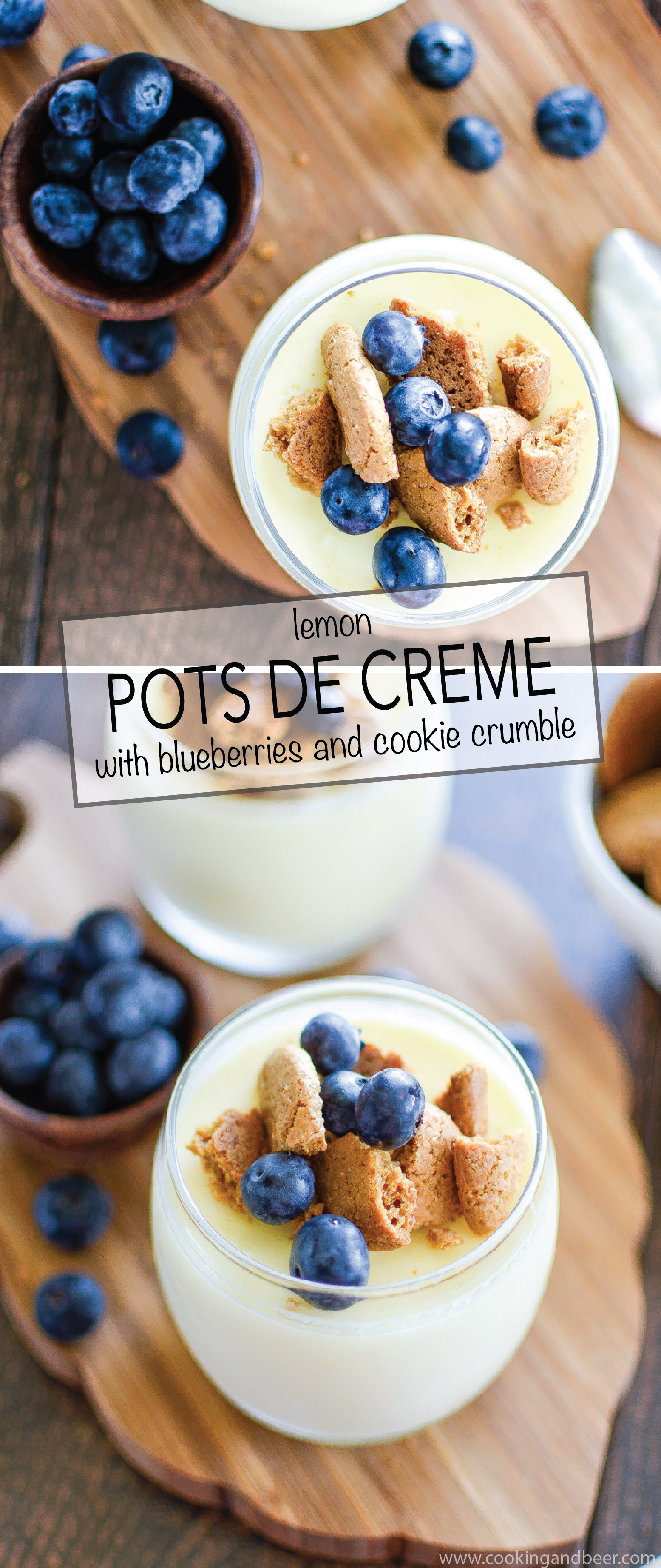 Lemon Pots de Creme with Blueberries and Cookie Crumble: a light and refreshing dessert recipe to serve this summer! | www.cookingandbeer.com