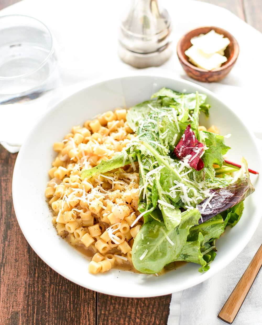 Cheesy Ditalini with Mixed Greens is the perfect light lunch!