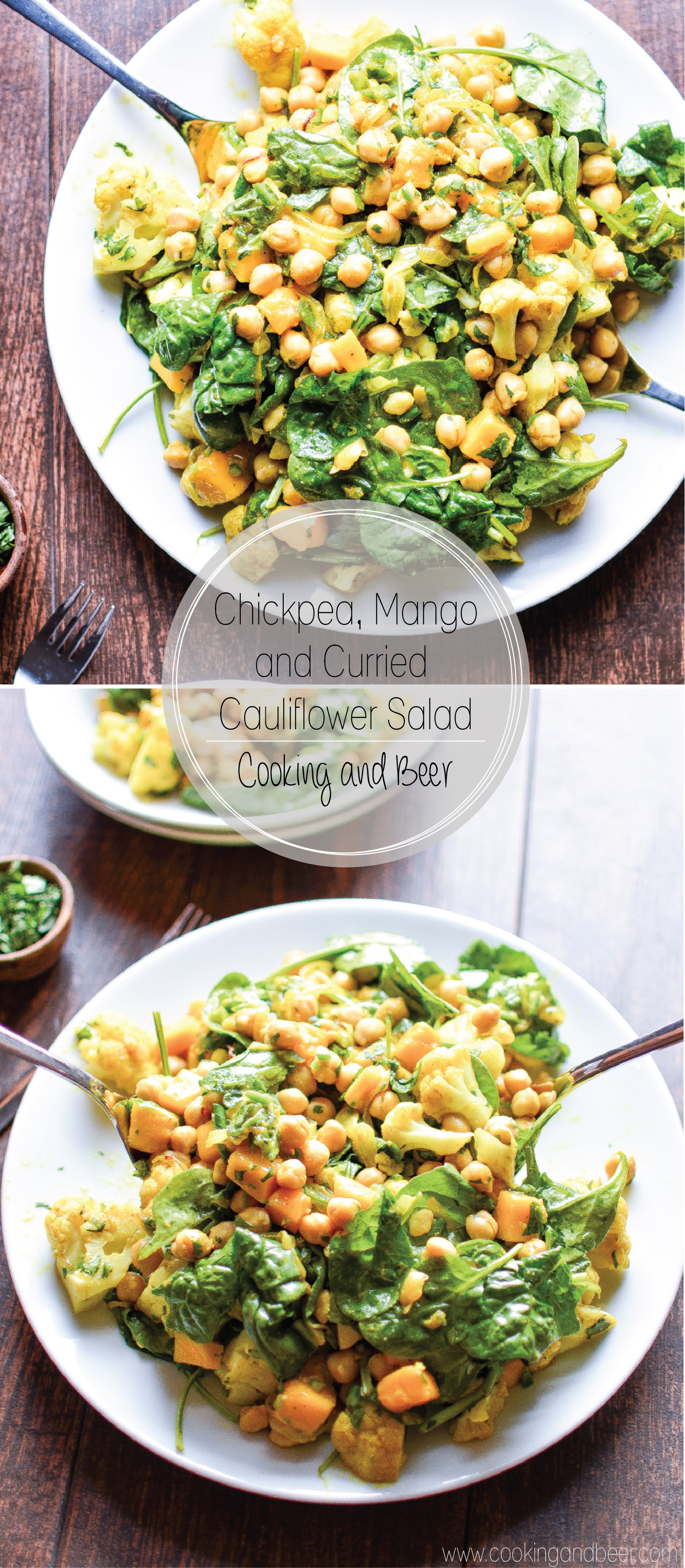 Chickpea, Mango and Curried Cauliflower Salad: a refreshing and delicious appetizer or dinner recipe! | www.cookingandbeer.com