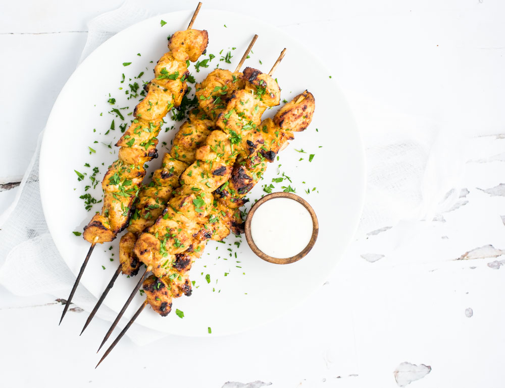 Grilled Mango Curry Chicken Skewers are an upscale outdoor weeknight or weekend dinner recipe! They are great in tacos, on salads, or all by themselves!