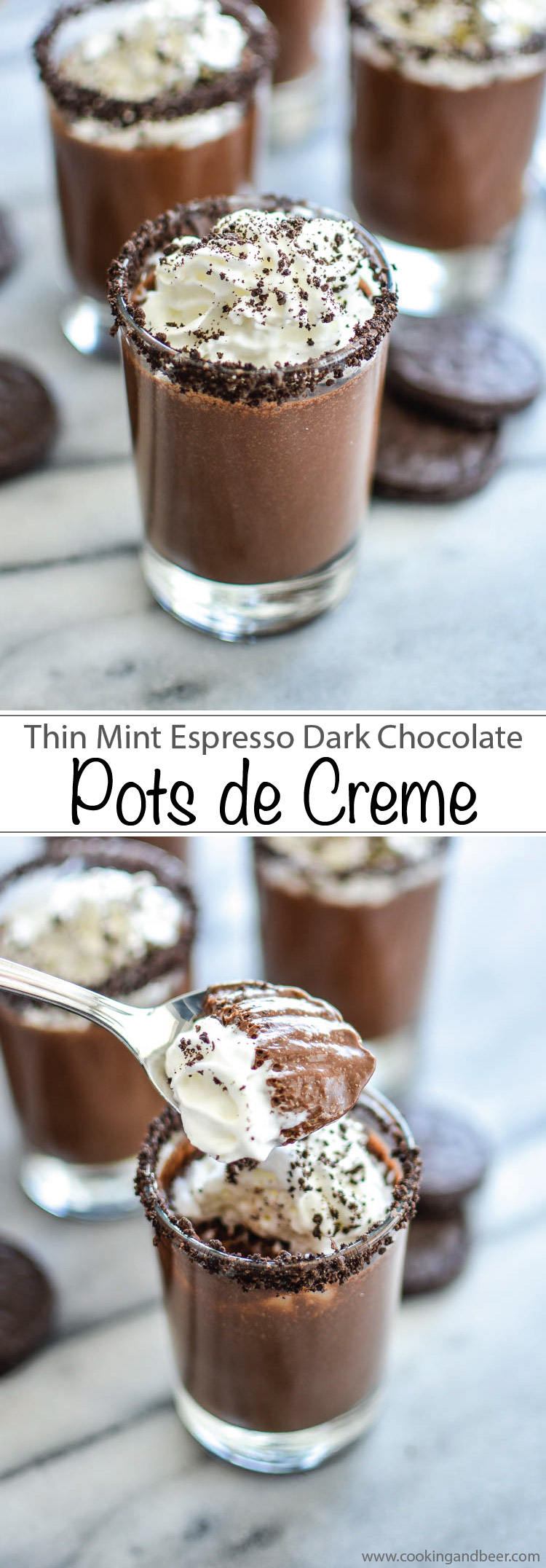 Thin Mint Dark Chocolate Espresso Pots de Creme Recipe is the perfect sweet indulgence!! | www.cookingandbeer.com