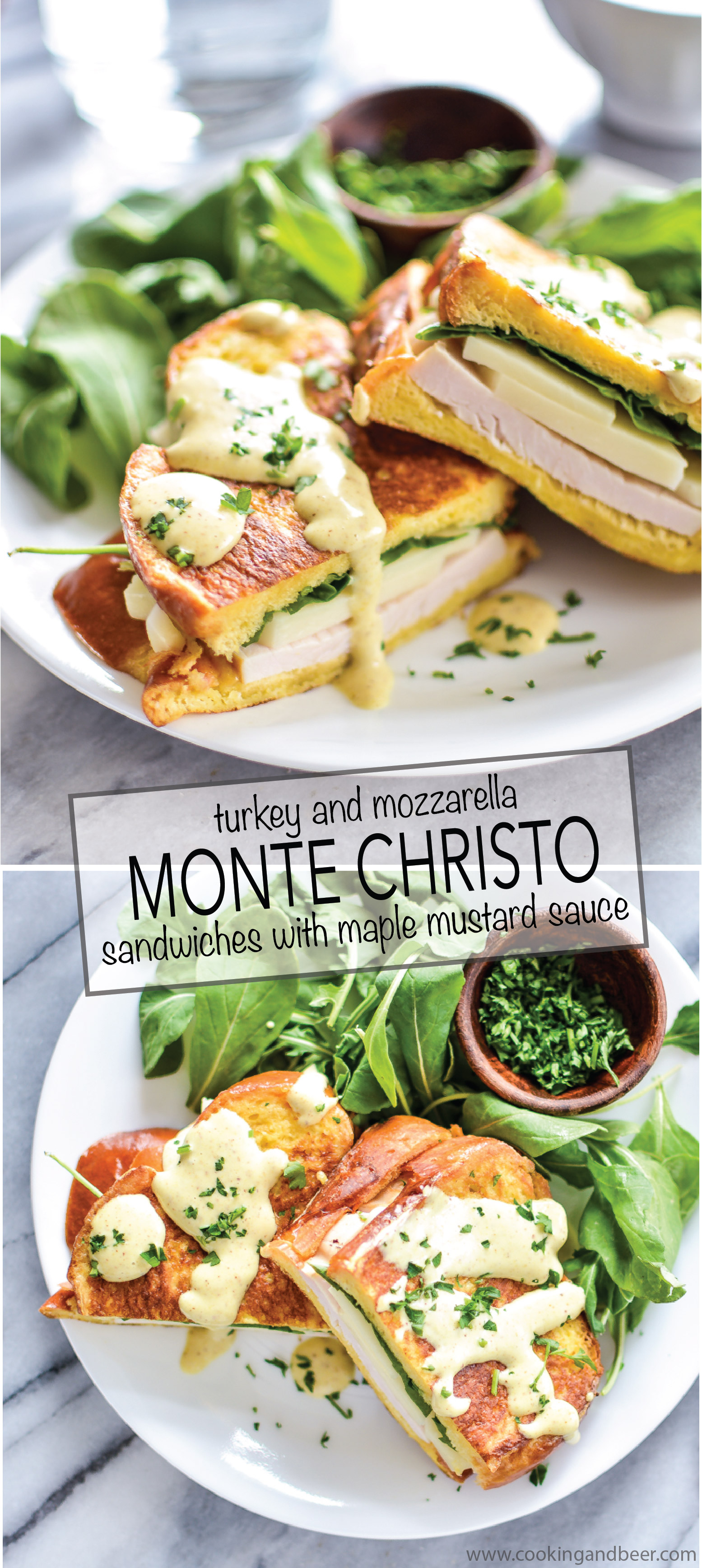 Turkey and Mozzarella Monte Christo Sandwiches with Maple Mustard Sauce are perfect for breakfast, lunch or dinner! | www.cookingandbeer.com
