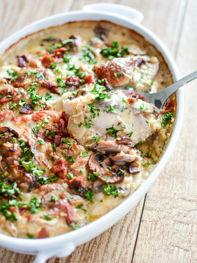 Creamy Chicken and Mushroom Quinoa Casserole is a quick weeknight meal that will please the whole family! | www.cookingandbeer.com
