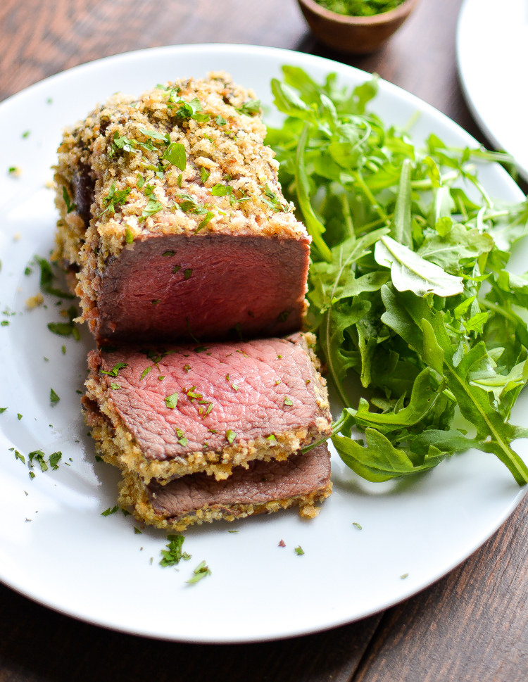 Roast Beef with Garlic Mustard Crust: a simple, yet comforting dinner recipe that's perfect for Sunday supper.