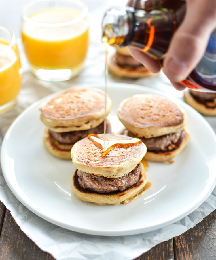 Buttermilk and Cinnamon Mini Pancake Sandwiches with Sausage
