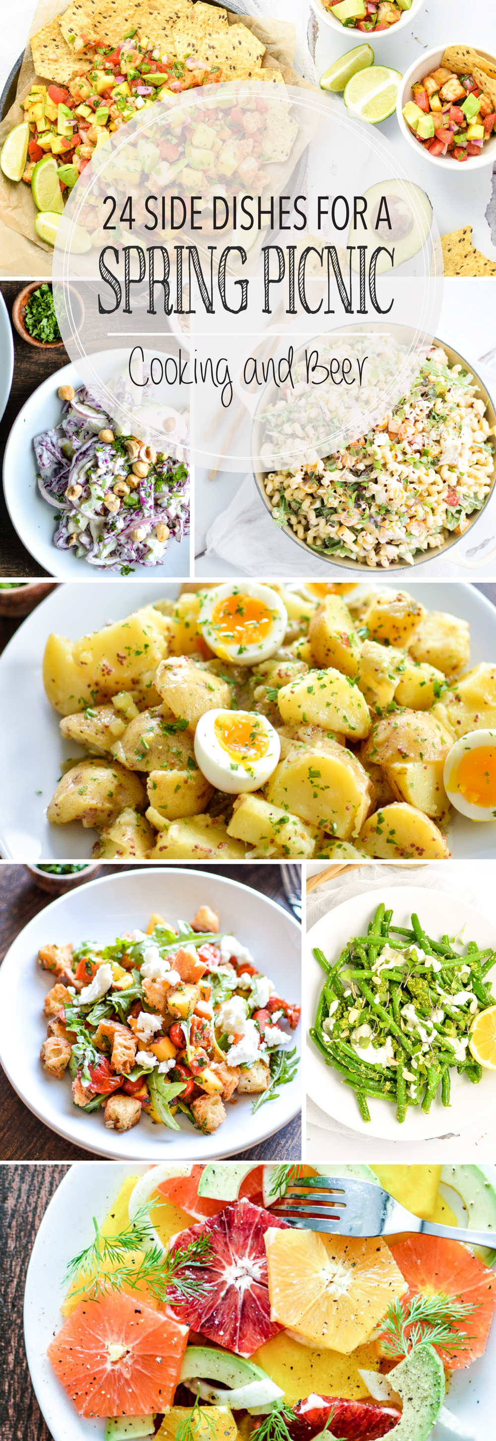 From all-veggie pasta salad to mustard potato salad and from tropical shrimp to herby chicken salad, here are 24 side dishes for a spring picnic!